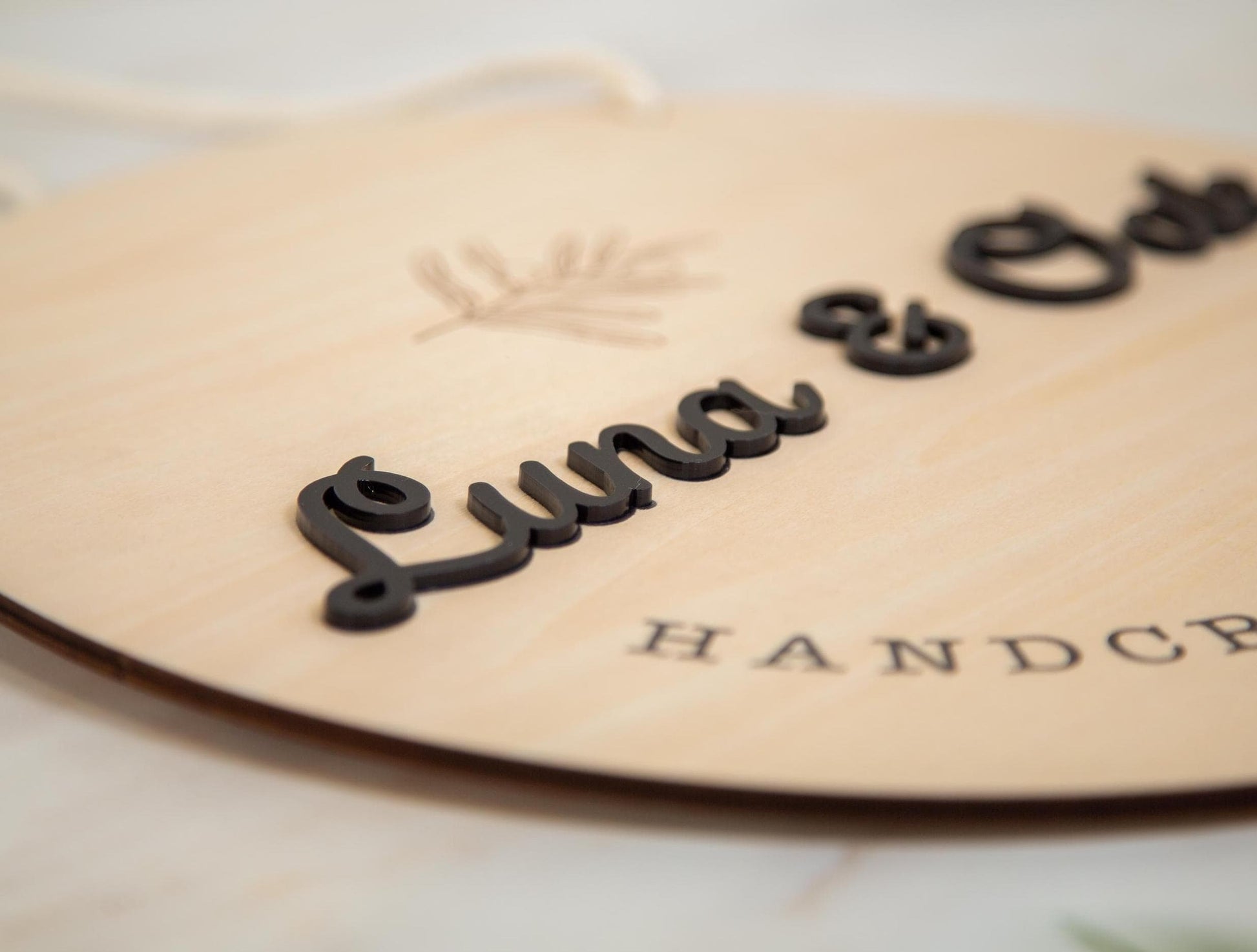Round Hanging Wooden Sign w/ White Rope - Custom Business Signage, Minimalist Circle Wall Decor, Personalized Booth or Store Display