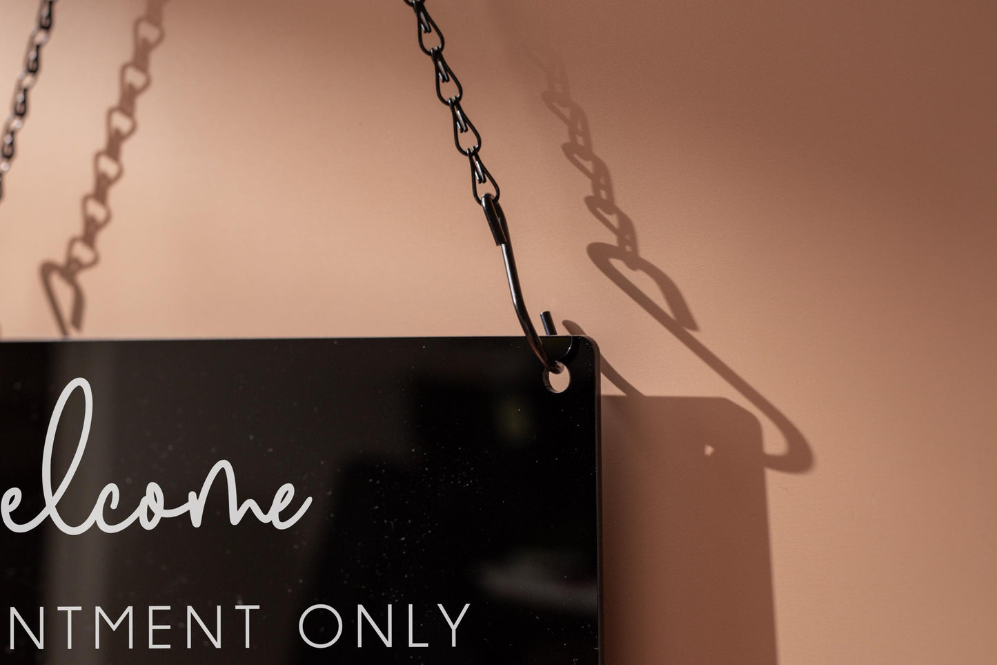 Hanging Acrylic Sign & Black Metal Chain (D12) - 11.5x7" Custom Welcome Sign Window Office Business Info Door Wall, QR Code Market Craft