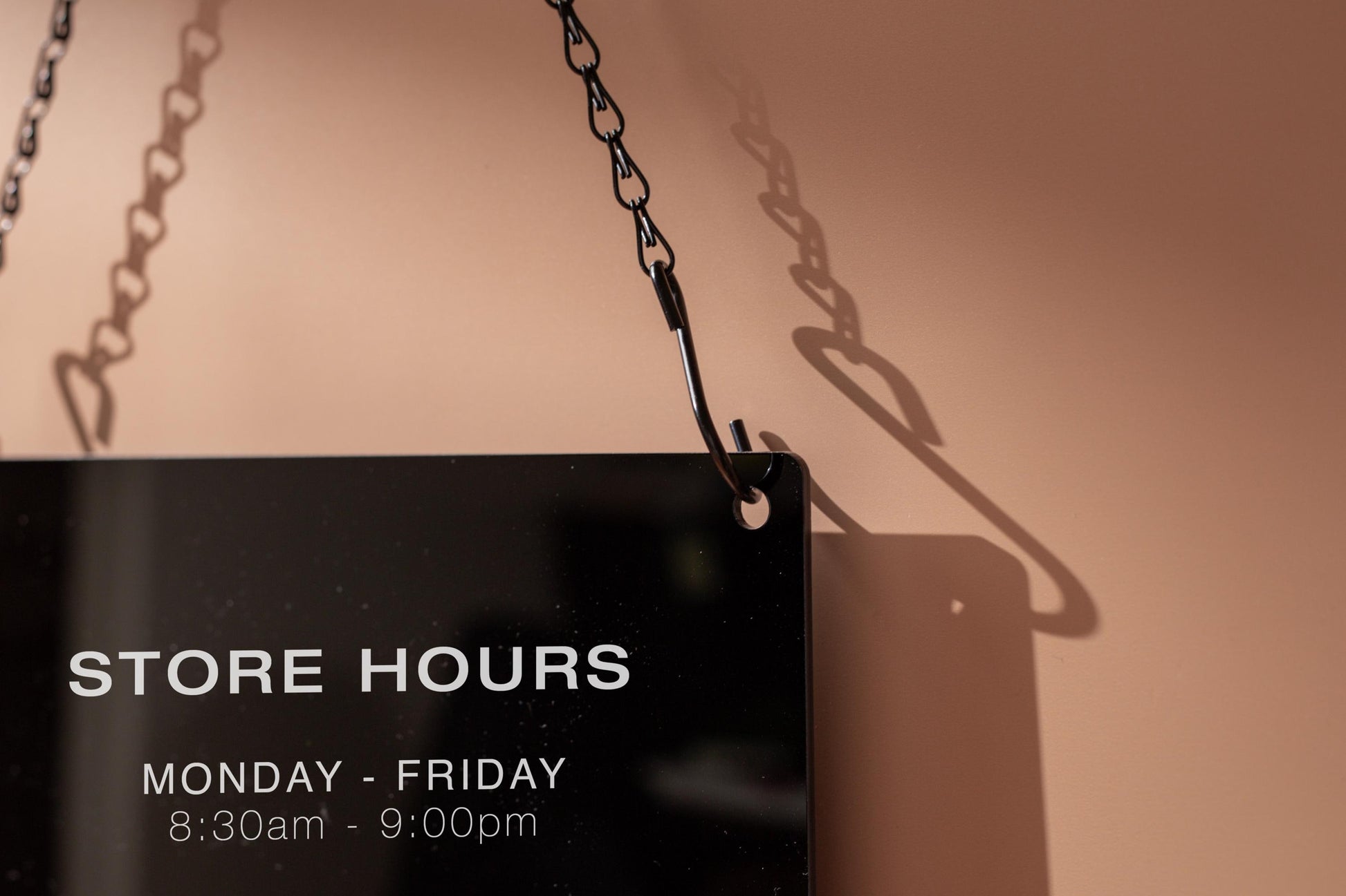 Store Hours w/ Logo Acrylic Sign & Black Hanging Chain - 11.5x7" Custom Sign for Medical Office Boutique Store Window Door Business Hours