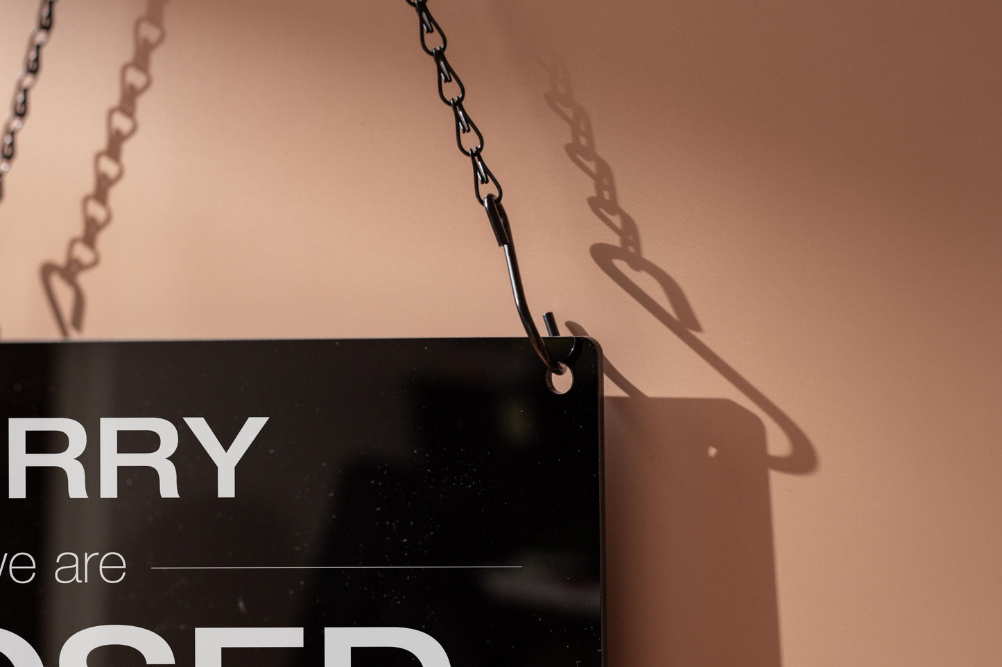 Hanging Acrylic Sign & Black Metal Chain (D6) - 11.5x7" Window Office Home Business Door Wall Signage, Customizable Closed Store Signs