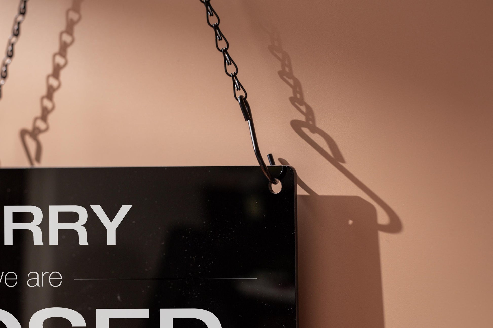 Hanging Acrylic Sign & Black Metal Chain (D6) - 11.5x7" Window Office Home Business Door Wall Signage, Customizable Closed Store Signs