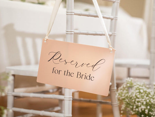 Reserved Hanging Acrylic Sign with Ribbon (D4) - 11.5x7" Reserved Seat Sign for the Bride, Wedding Ceremony Reception Bridal Party Sign