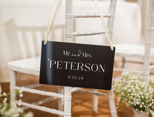 Wedding Hanging Acrylic Sign with Ribbon (Design 4) - 11.5x7" Sign, Mr. & Mrs. Wedding Sign, Bride and Groom Newlywed Decor, Couple Gift