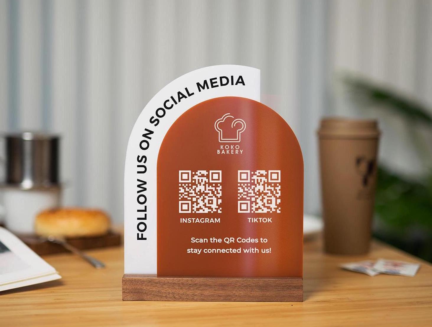Full Arch Double Acrylic Sign (2 QR Codes w/ Logo) - Scannable Scan to Pay Table Market Signs Business Website Social Media Venmo (Design2)