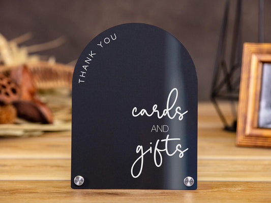 Arch Wedding Table Sign (Design 5) - 6 x 7.5" Cards and Gifts Custom Acrylic Signs, Wedding Reception Decorations, Thank you Guests Signage