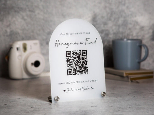 Arched QR Code (Wedding Sign) - 6x7.75" Scannable Acrylic Sign, Wedding Cash Gift Table Decoration, Venmo Paypal Donation