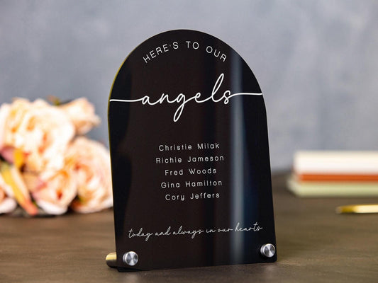 Arch Wedding Table Sign (Design 6) - 6 x 7.5" In Loving Memory Rest in Peace, Angels Reserved Signage, Celebrating from Heaven Signs