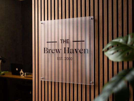 Frosted Square Wall Sign With 4 Holes - Custom Acrylic Small Business Logo Sign for Office Business, Company Logo Signage, Brewery Bar Signs