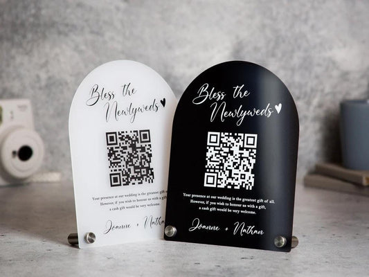 Arched QR Code (Wedding Sign) - 6x7.75" Scannable Acrylic Sign, Wedding Cash Gift Table Decoration, Venmo Paypal Donation