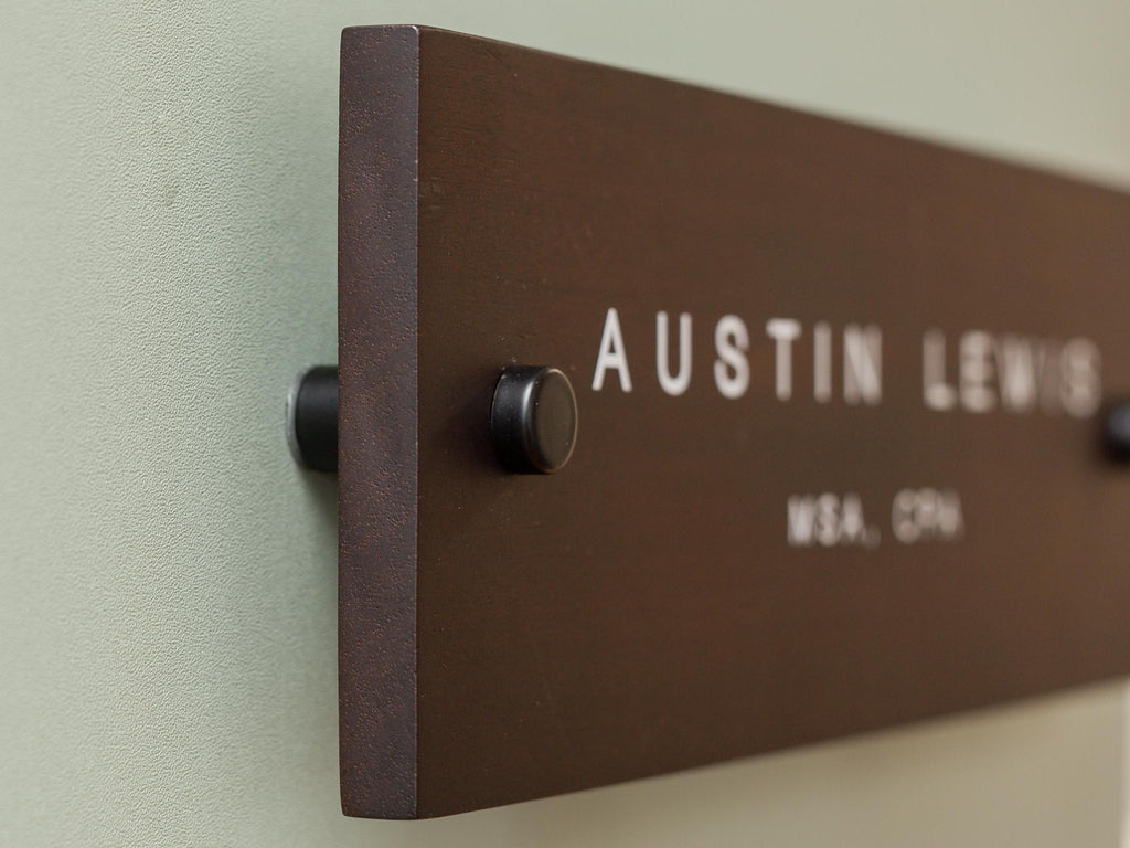 Wood Wall Sign Name Plate - Personalized Door Office Sign, New Job or Business Decor, Executive Sign, Staff or Teacher Appreciation Gift