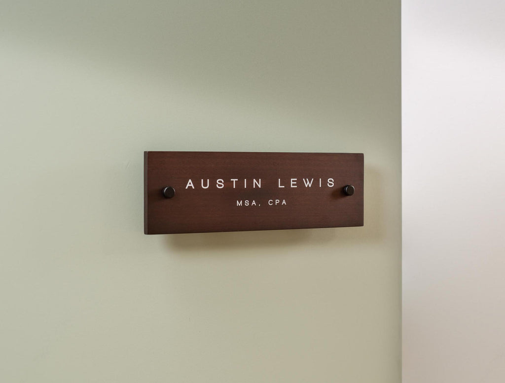Wood Wall Sign Name Plate - Personalized Door Office Sign, New Job or Business Decor, Executive Sign, Staff or Teacher Appreciation Gift
