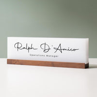 Personalized Acrylic Name Block (D2) - w/ Optional Wooden Base, Minimal Executive Desk CEO Sign, Job Office Decor Teacher Manager Gift