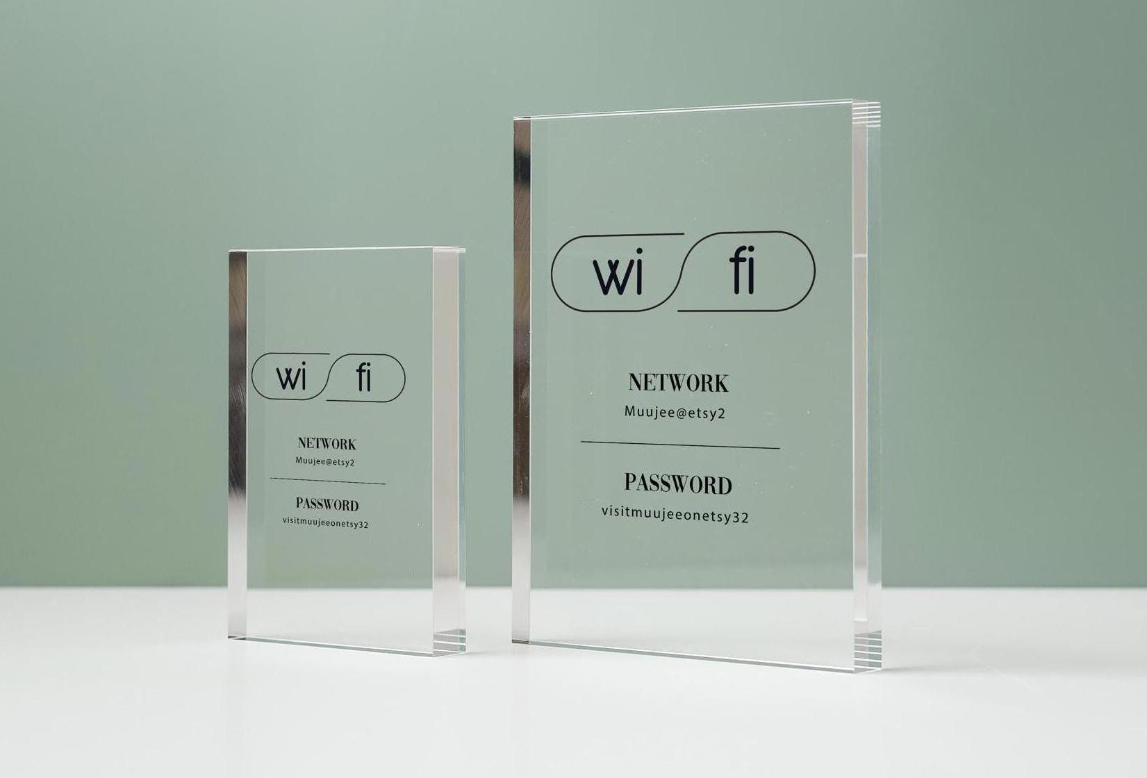 Wifi Password Sign (Acrylic Block) - Custom Home Airbnb Rental Sign for Small Business Hair Nail Salon Station Decor Restaurants Bars Hotel