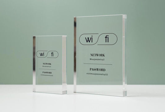 Wifi Password Sign (Acrylic Block) - Custom Home Airbnb Rental Sign for Small Business Hair Nail Salon Station Decor Restaurants Bars Hotel