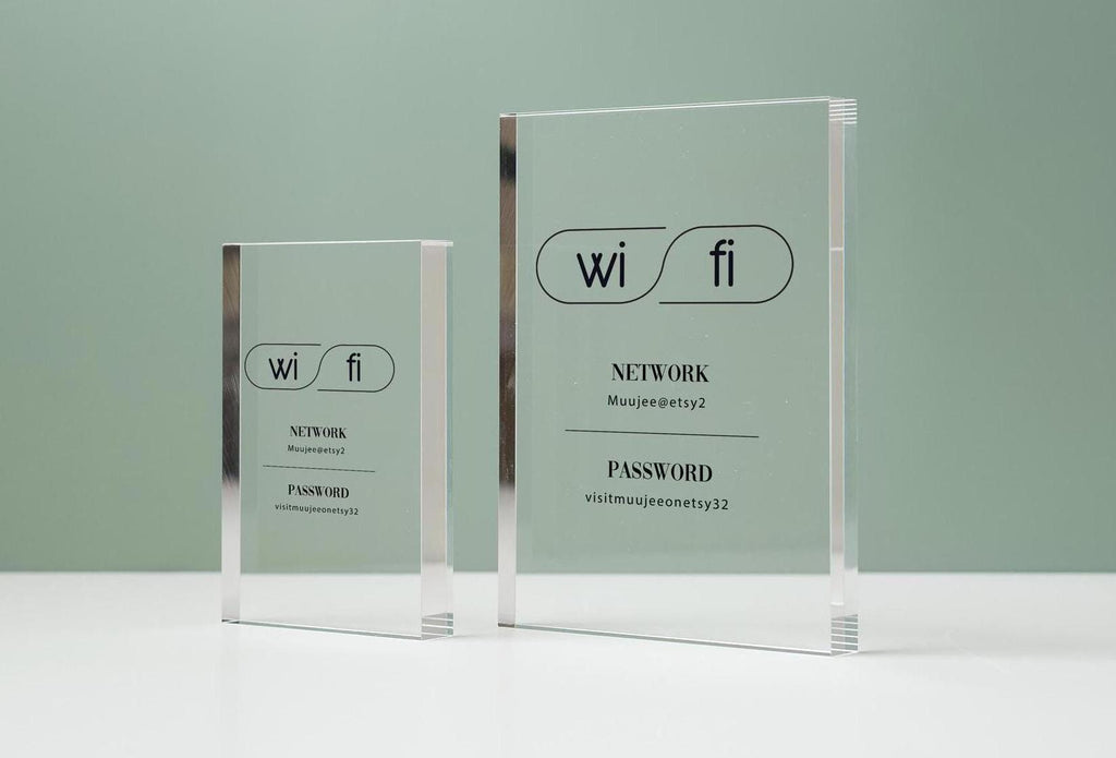 Wifi Password Sign (Acrylic Block) - Custom Home Airbnb Rental Sign for Small Business Hair Nail Salon Station Decor Restaurants Bars Hotel
