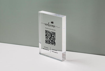 Personalized Acrylic QR Code Wifi Sign (Design 2) - Custom Internet Sign Airbnb Vacation Rental Salon Hotel Guestroom New Home Owner's Gift