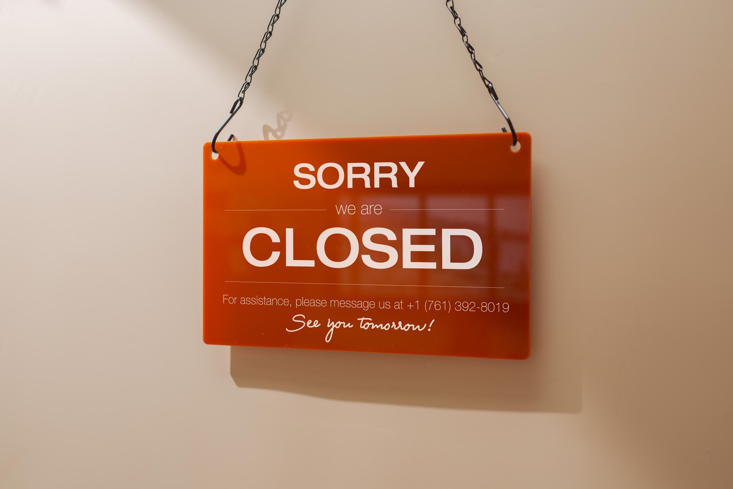 Hanging Acrylic Sign & Black Metal Chain (D6) - 11.5x7" Window Office Home Business Door Wall Signage, Customizable Closed Store Signs