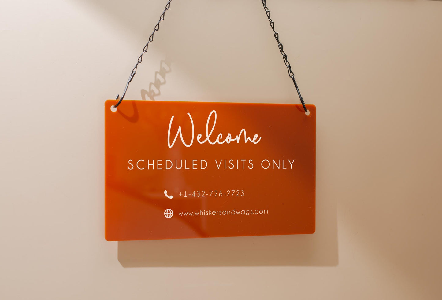 Hanging Acrylic Sign & Black Metal Chain (D11) - 11.5x7" Custom Window Office Home Business Door Wall Signage, Welcome Store Open Closed