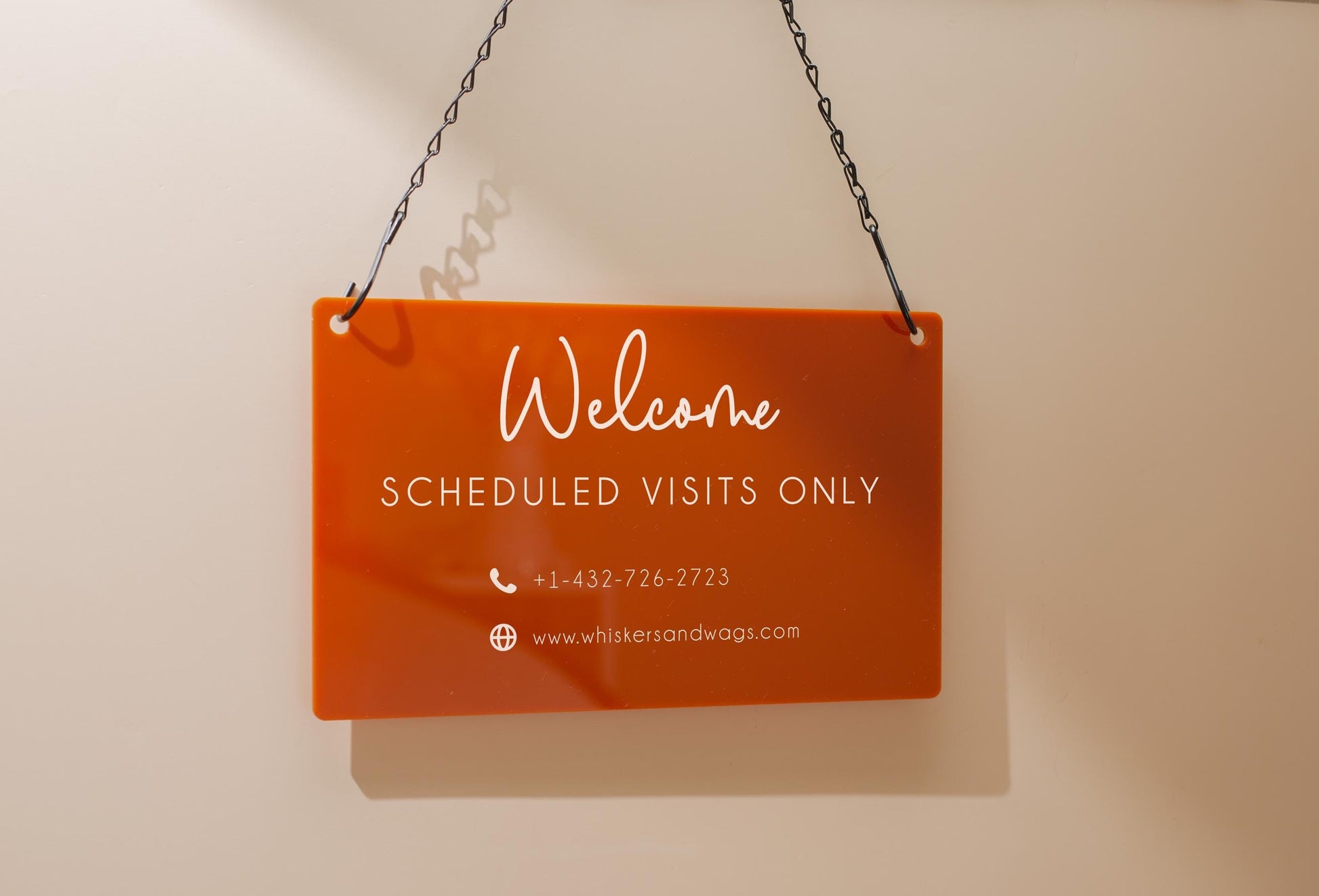 Hanging Acrylic Sign & Black Metal Chain (D11) - 11.5x7" Custom Window Office Home Business Door Wall Signage, Welcome Store Open Closed