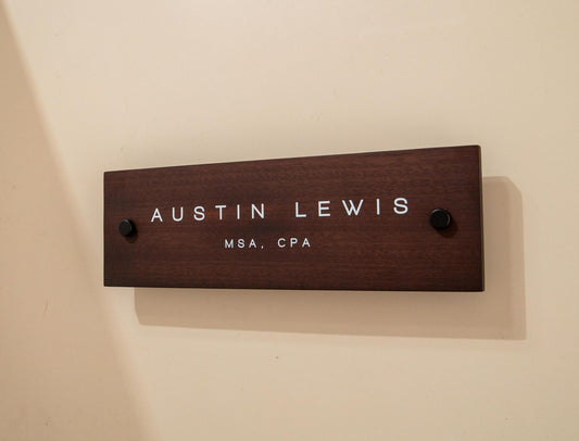 Wood Wall Sign Name Plate - Personalized Door Office Sign, New Job or Business Decor, Executive Sign, Staff or Teacher Appreciation Gift