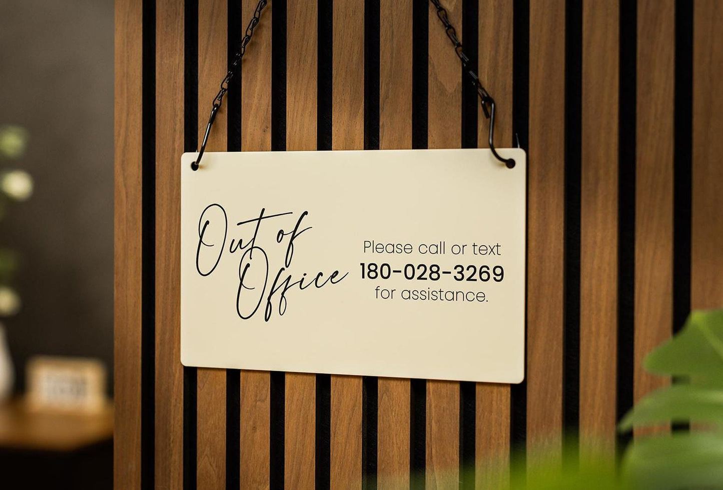 Hanging Acrylic Sign & Black Metal Chain (D8) - 11.5x7" Custom Window Office Home Business Door Wall Signage, On Break Open Closed Display