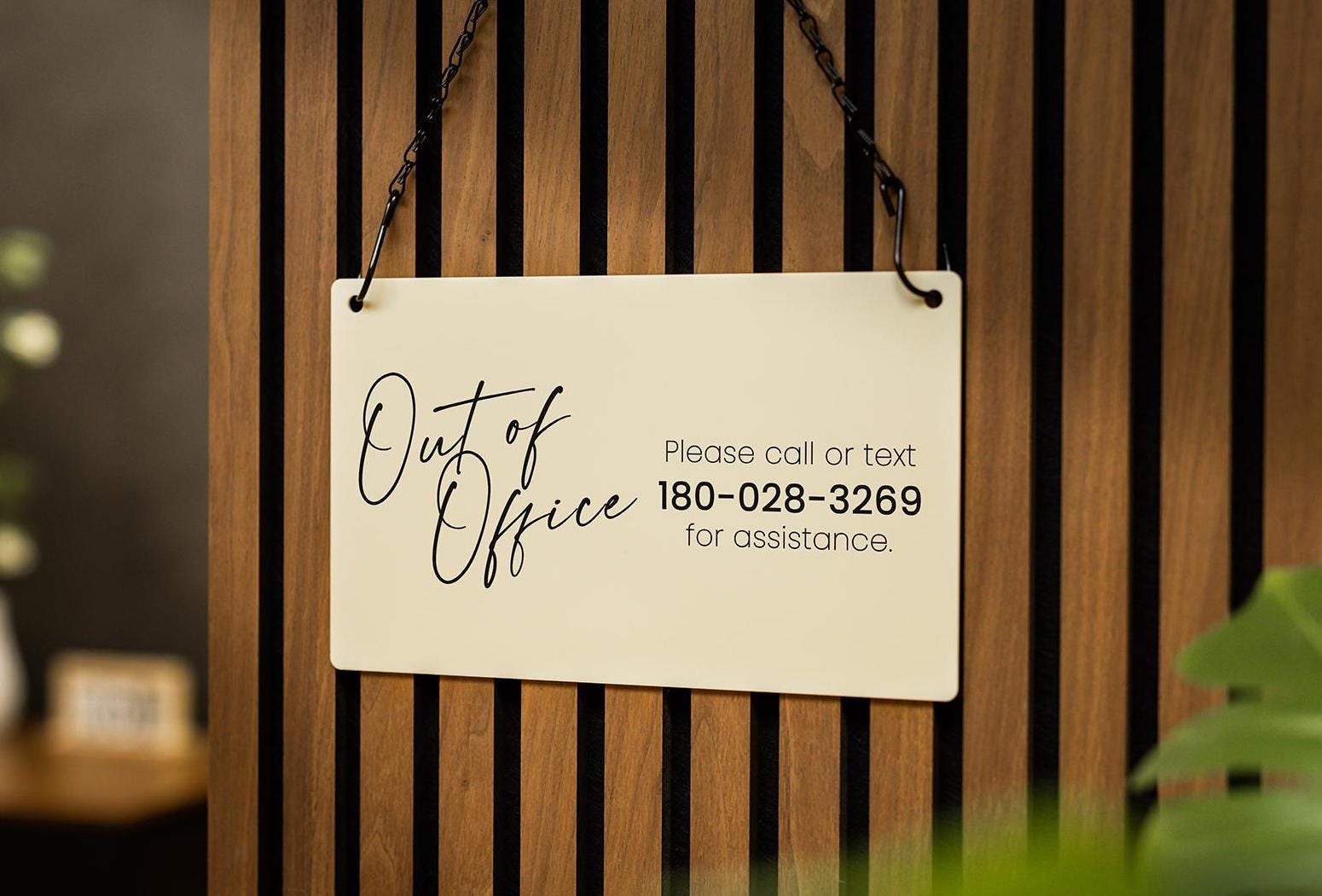 Hanging Acrylic Sign & Black Metal Chain (D8) - 11.5x7" Custom Window Office Home Business Door Wall Signage, On Break Open Closed Display