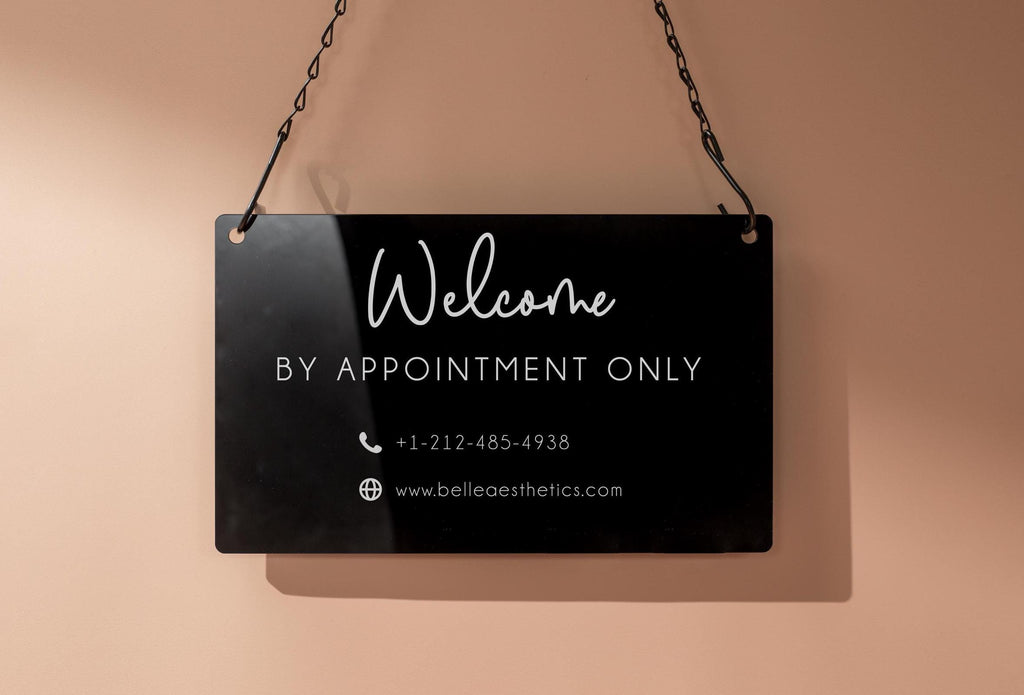Hanging Acrylic Sign & Black Metal Chain (D11) - 11.5x7" Custom Window Office Home Business Door Wall Signage, Welcome Store Open Closed
