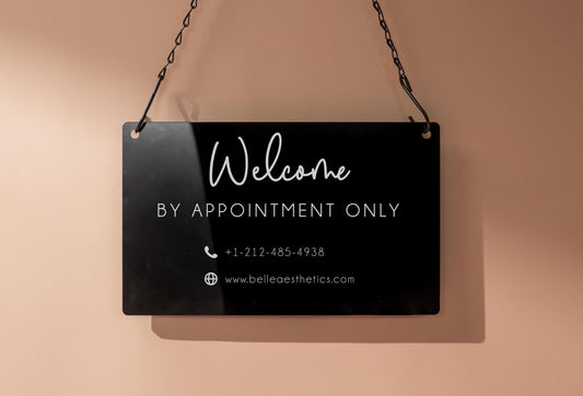 Hanging Acrylic Sign & Black Metal Chain (D11) - 11.5x7" Custom Window Office Home Business Door Wall Signage, Welcome Store Open Closed