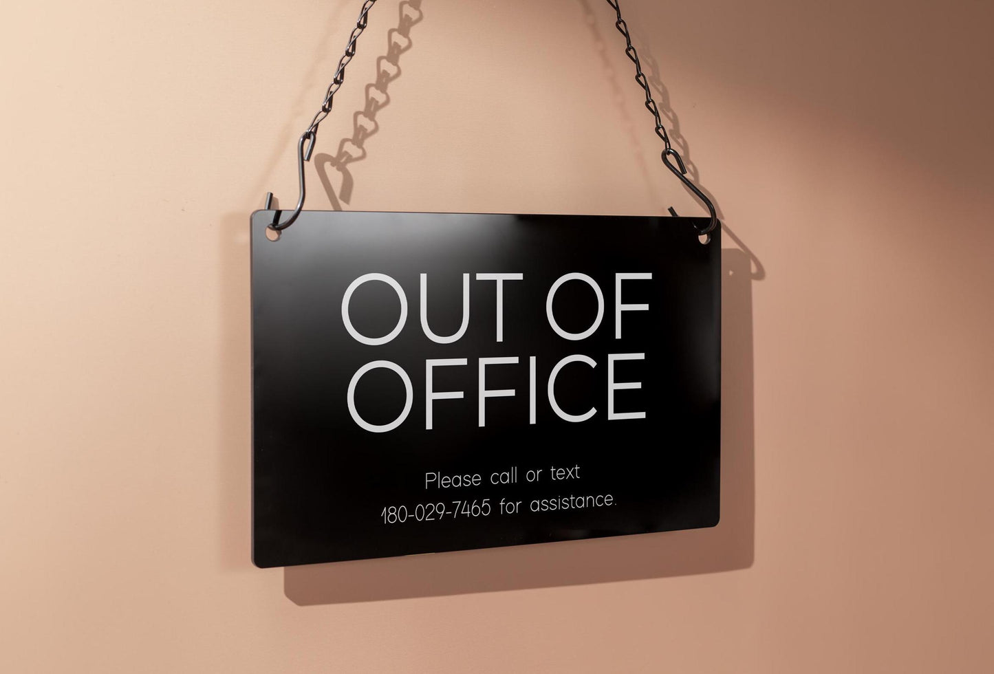 Hanging Acrylic Sign & Black Metal Chain (D9) - 11.5x7" Custom Window Office Business Door Wall Signage, Open Closed Store Shop Customizable
