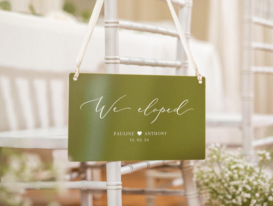 Wedding Hanging Acrylic Sign with Ribbon (Design 5) - 11.5x7" Sign, Signage for Wedding Elopement Photo Prop, Marriage Announcement