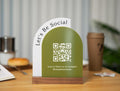 Full Arch Double Acrylic Sign w/ Walnut Base (QR Code D1) - Scannable Scan to Pay Signage, Business Website Social Media Venmo Craft Shows