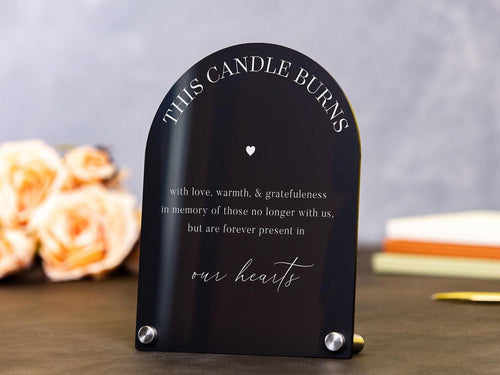 Arch Wedding Table Sign (Design 8) - 6 x 7.5" In Loving Memory This Candle Burns, Guest Book Table Signage, Custom Reception Sign