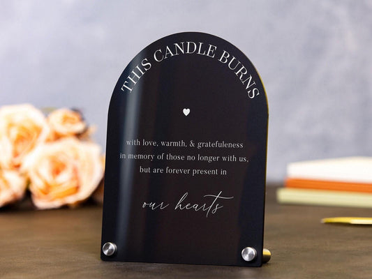 Arch Wedding Table Sign (Design 8) - 6 x 7.5" In Loving Memory This Candle Burns, Guest Book Table Signage, Custom Reception Sign