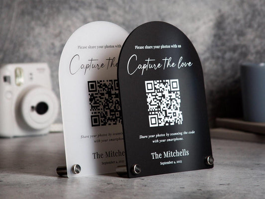 Arched QR Code (Wedding Sign) - 6x7.75" Scannable Acrylic Sign, Wedding Table Decor, Capture The Love Wedding Sign, Share your photos