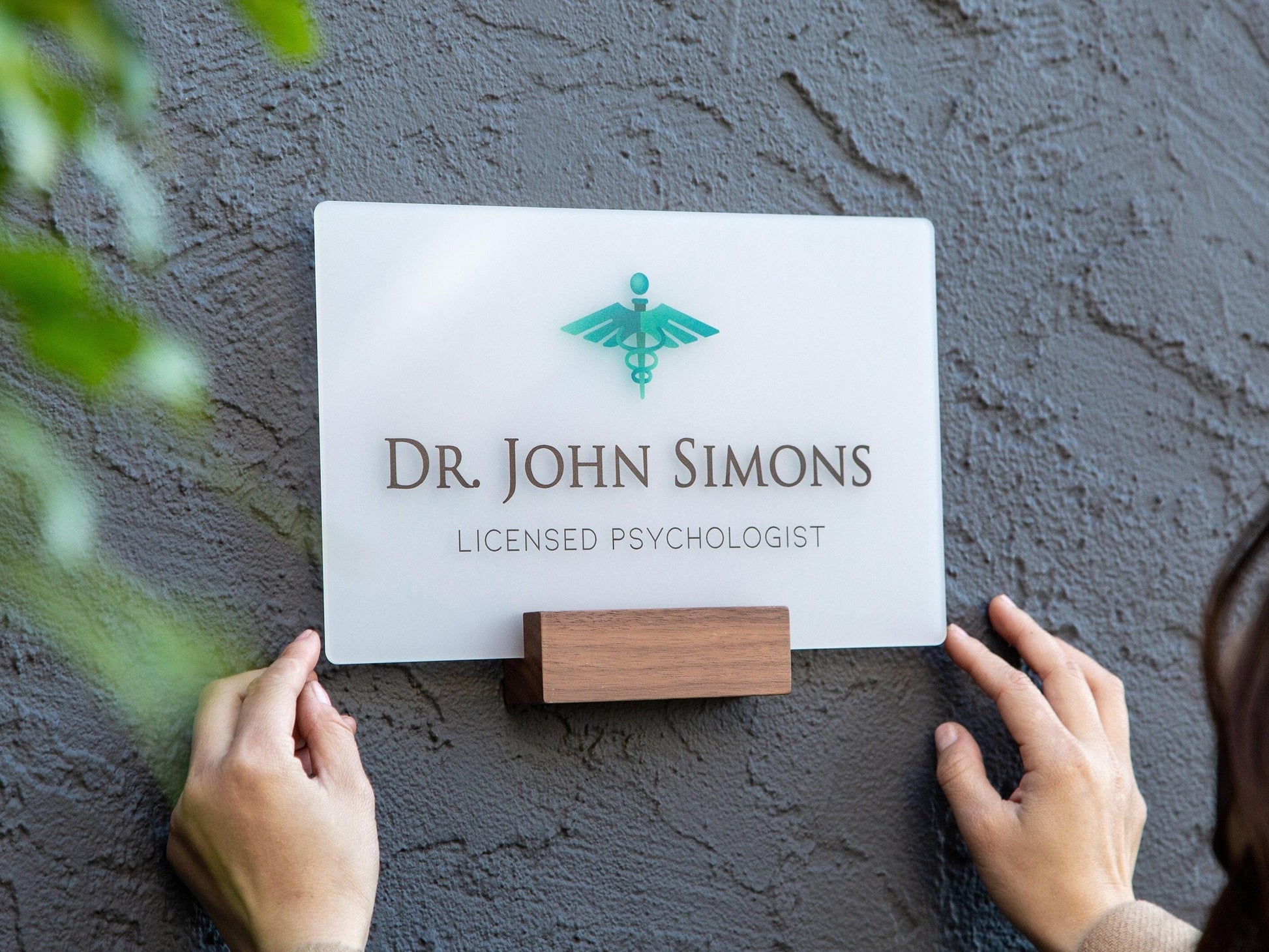 Ice Wall Door Interchangeable Name Plate w/ Wood Stand - 11.5x7" Personalized Custom Sign for Home & Office Wall, New Job Office Wall Decor