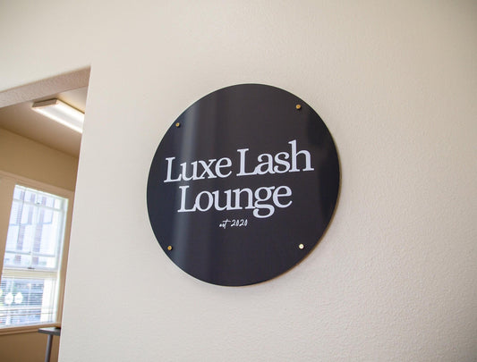 Black Round Wall Sign With 4 Holes - Custom Small Business Logo Sign for Beauty Salon Owners, Hair Nail Stylist Makeup Massage Skincare