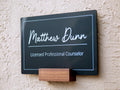 Black Wall Door Interchangeable Name Plate w/ Wood Stand- 11.5x7" Personalized Custom Name Sign for Home & Office Wall, New Job Office Decor