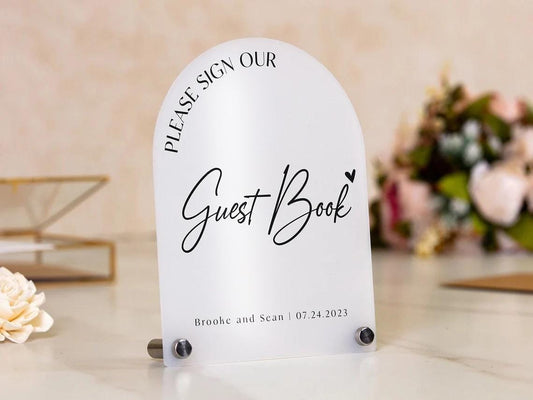 Arch Wedding Table Sign (Design 1) - 6 x 7.5" Please Sign Our Guestbook Custom Acrylic Signs, Guest Book Table Signage, Wedding Decorations