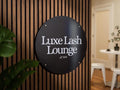 Black Round Wall Sign With 4 Holes - Custom Small Business Logo Sign for Beauty Salon Owners, Hair Nail Stylist Makeup Massage Skincare