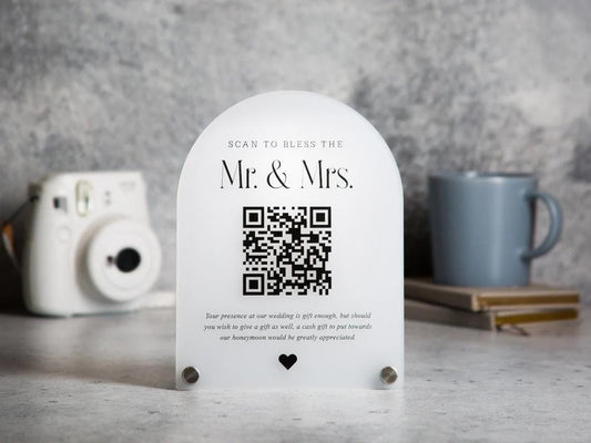 Arched QR Code (Wedding Sign) - 6x7.75" Scannable Acrylic Sign, Wedding Cash Gift Table Decoration, Venmo Paypal Donation
