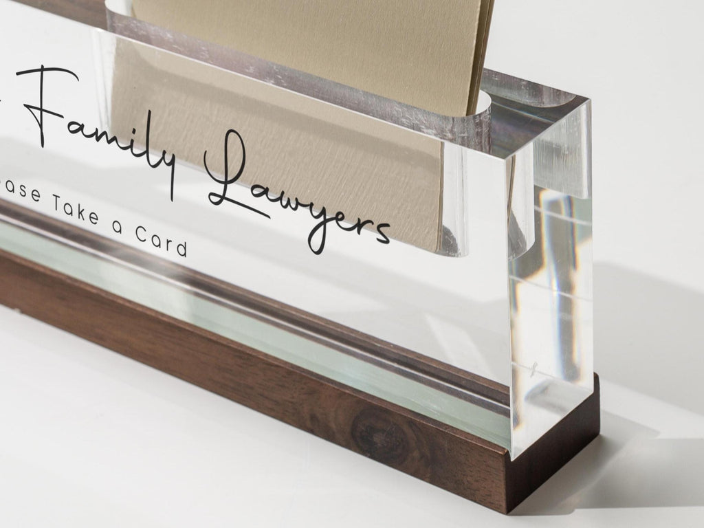 Personalized Acrylic Name Block w/ Slots (D2) - Optional Wood Base, Minimal Executive Teacher Desk Decor, New Job, Desk Name Plate
