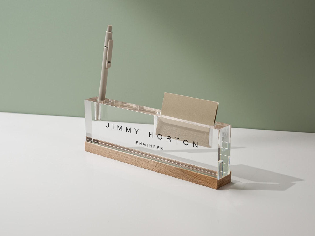 Personalized Acrylic Name Block (D3) - w/ Optional Wooden Base, Minimal Executive Desk CEO Sign, Job Office Decor, Teacher or Promotion Gift