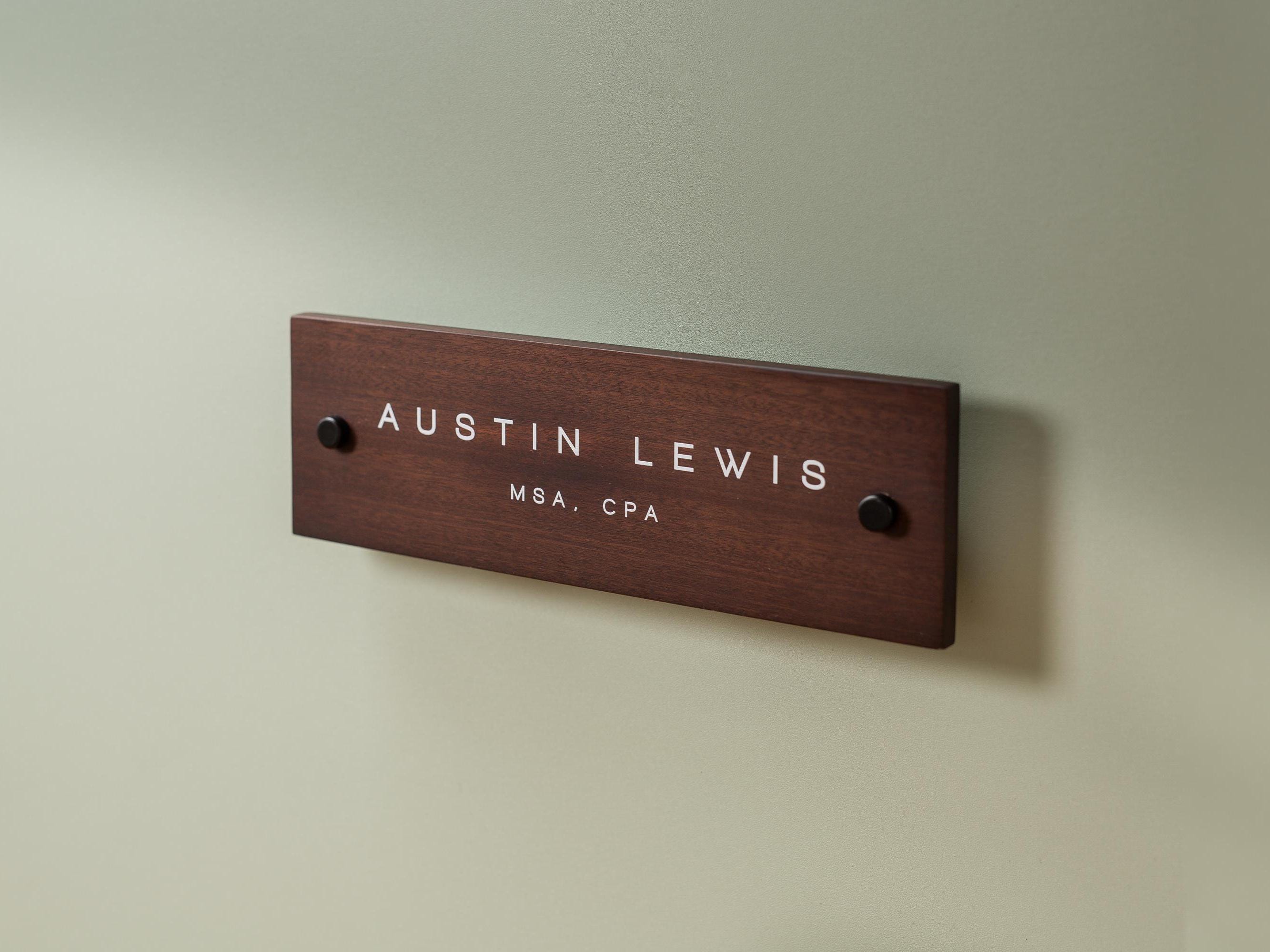 Wood Wall Sign Name Plate - Personalized Door Office Sign, New Job or Business Decor, Executive Sign, Staff or Teacher Appreciation Gift