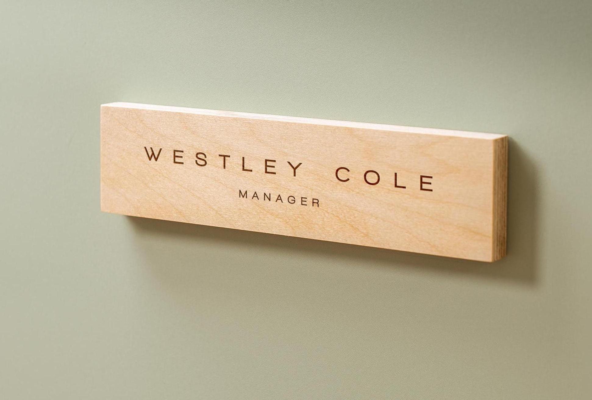 Plywood Wall Sign Name Plate - Personalized Door Office Sign, New Job or Business Decor, Executive Sign, Staff or Teacher Appreciation Gift