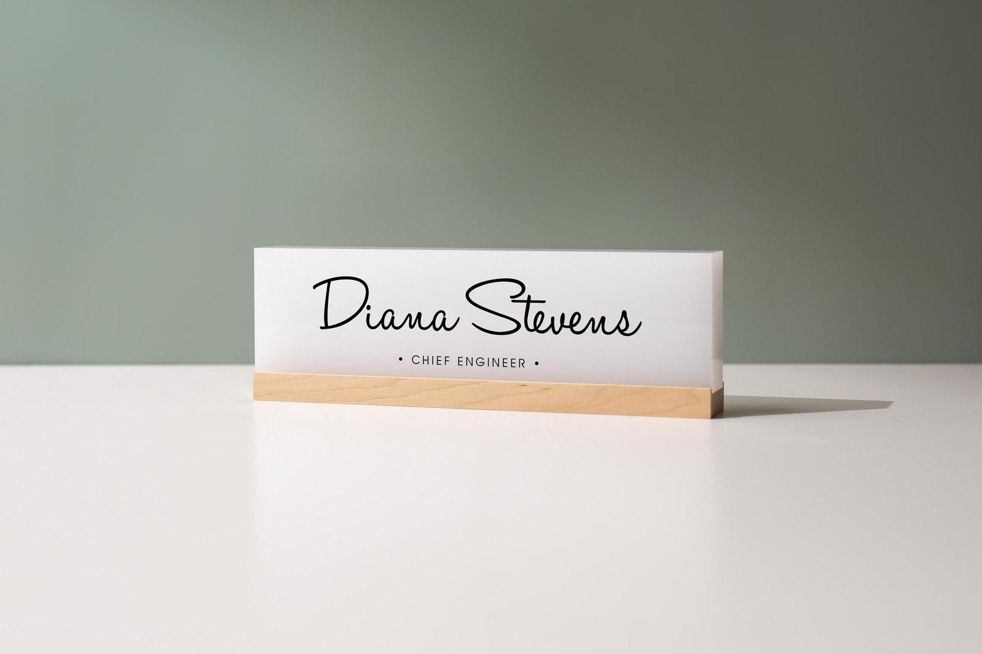 Personalized Acrylic Name Block (D10) - w/ Optional Wooden Base, Cursive Creative Executive Desk CEO Sign, Job Office Decor Promotion Gift