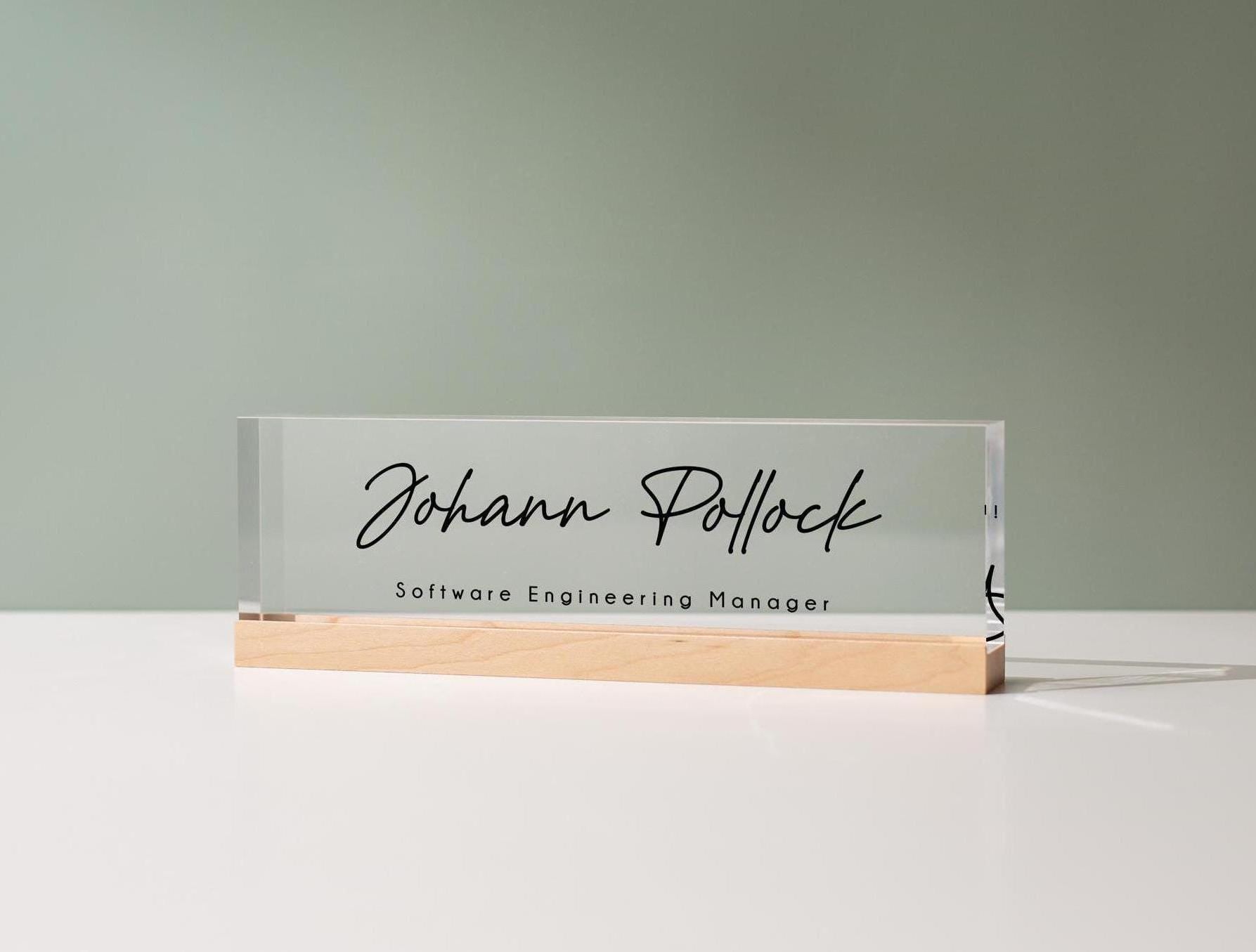 Personalized Acrylic Name Block (D5) - w/ Optional Wooden Base, Minimal Executive Desk Table CEO Sign, Job Office Decor, Graduation Gift