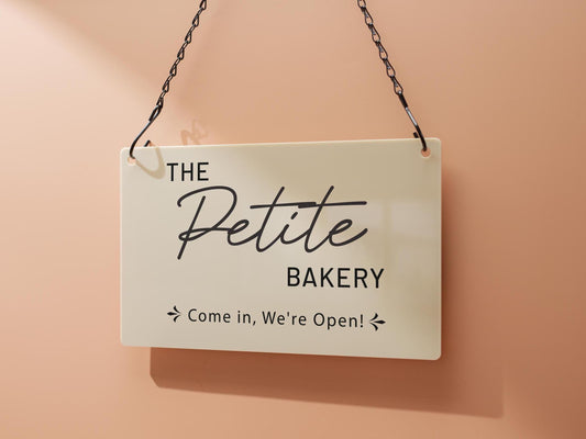 Hanging Acrylic Sign w/ Metal Chain (D3) - 11.5x7" Custom Signage for Store Name Office Door Window Open Closed, Craft Trade Show