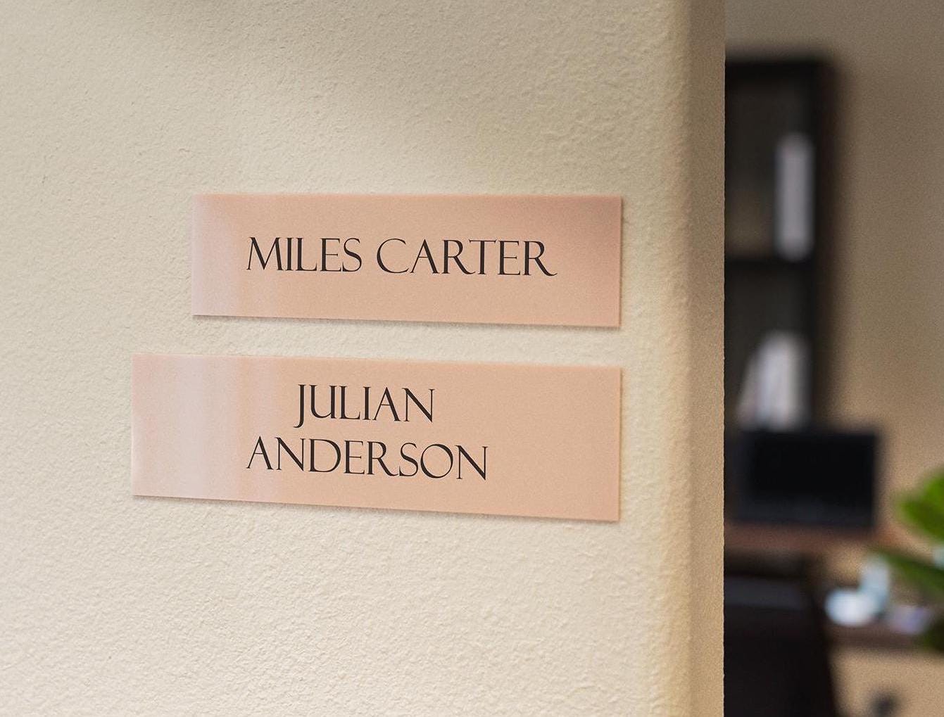 Wall Sign Name Plate (No Hole) D1 - 2 Sizes Personalized Stick on Business School Office Door, Acrylic Plate for Job Role Professional Title