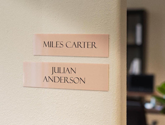 Wall Sign Name Plate (No Hole) D1 - 2 Sizes Personalized Stick on Business School Office Door, Acrylic Plate for Job Role Professional Title