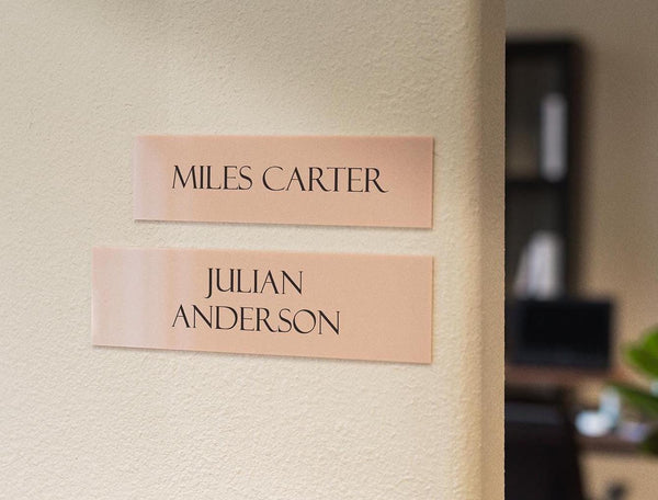 Wall Sign Name Plate (No Hole) D1 - 2 Sizes Personalized Stick on Business School Office Door, Acrylic Plate for Job Role Professional Title